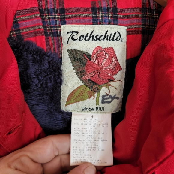 Rothschild 💜 Vintage Red Dress Coat Jacket Pleated Plaid Faux Fur Lined Girls 4 - Picture 11 of 11